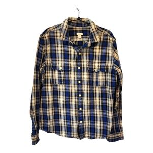 Fossil Heavyweight Flannel Shirt Men’s L Blue Beige Plaid Button-Down Cotton